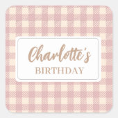 Elegante Zoete lila roze preppy gingham ruit Vierkante Sticker (Voorkant)