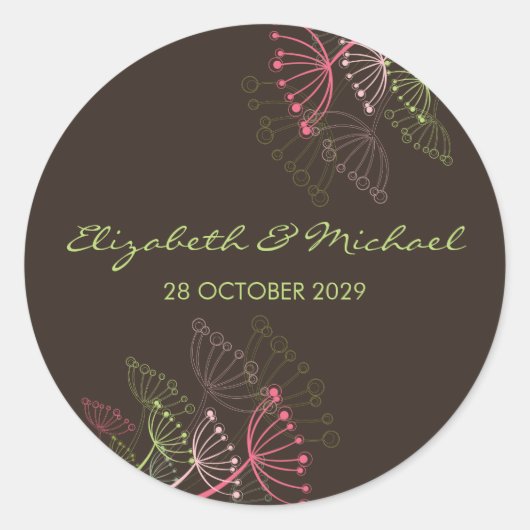 Elegante zoete paardenbloemen zomer bruiloft stick ronde sticker (Voorkant)