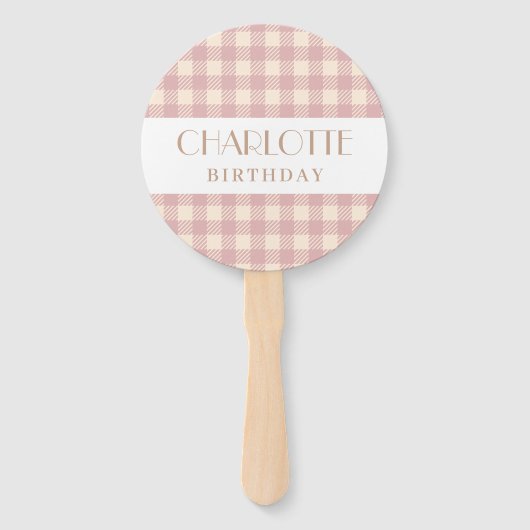 Elegante zoete pastel roze gingham plaid gecontrol handwaaier (Achterkant)