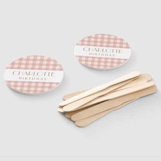 Elegante zoete pastel roze gingham plaid gecontrol handwaaier (Niet-gemonteerd)