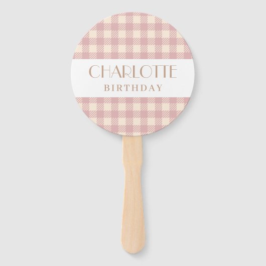 Elegante zoete pastel roze gingham plaid gecontrol handwaaier (Voorkant)