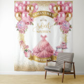 Elegante zoete zestien achtergrond roze gouden bal wandkleed (In situ)