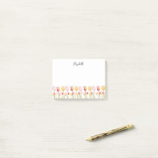 Elegante Zomer Bloem Tulp Roze Rood en Geel Post-it® Notes (Op bureau)