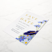 Elegante Zomer Bloemen Goud Blauw Bruiloft Folie Uitnodiging (Gedraaid)