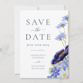 Elegante zomer bloemenblauw bruiloft save the date (Voorkant)