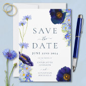 Elegante zomer bloemenblauw bruiloft save the date