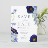 Elegante zomer bloemenblauw bruiloft save the date (Staand voorkant)