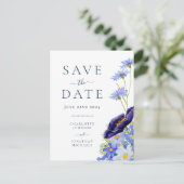 Elegante zomer bloemenblauw bruiloft uitnodiging briefkaart (Staand voorkant)