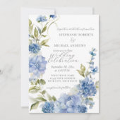 Elegante zomer bloemenblauw en wit bruiloft kaart (Voorkant)