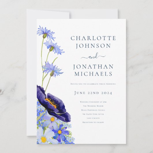 Elegante zomer bloemenblauw kaart (Voorkant)