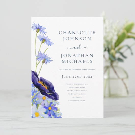 Elegante zomer bloemenblauw kaart (Staand voorkant)