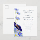 Elegante zomer bloemenblauw uitnodiging briefkaart (Voorkant / Achterkant)