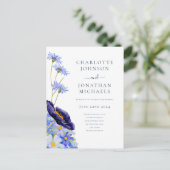 Elegante zomer bloemenblauw uitnodiging briefkaart (Staand voorkant)