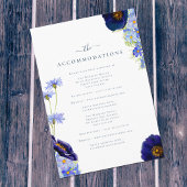 Elegante zomer bloemenblauwe bruiloft accommodatie informatiekaartje