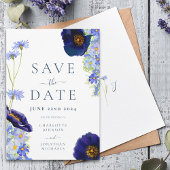 Elegante zomer bloemenblauwe bruiloft Save the Dat Date
