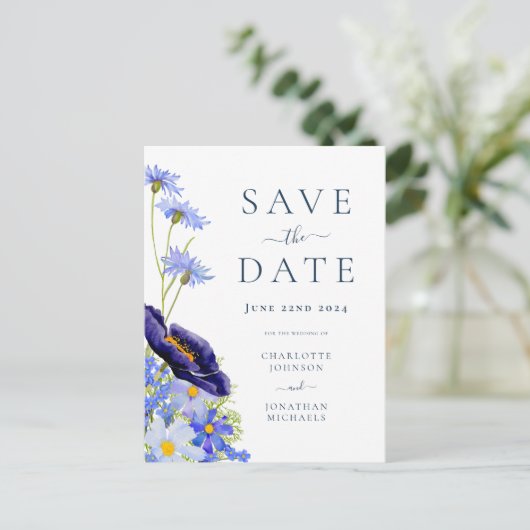 Elegante zomer bloemenbruiloft uitnodiging briefkaart (Staand voorkant)