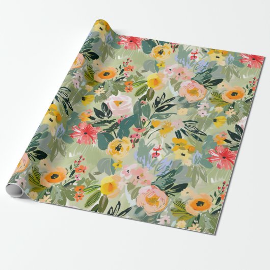 Elegante zomer bloemenperzik Waterverf decoupage Cadeaupapier (Uitgerold)