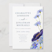 Elegante zomer bloemenwilde bloem blauw kaart (Voorkant)