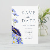 Elegante Zomer Bloemige Blauwe Bruiloft Save The Date (Staand voorkant)