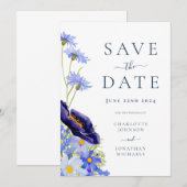Elegante Zomer Bloemige Blauwe Bruiloft Save The Date (Voorkant / Achterkant)