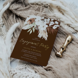 Elegante zomer- en herfst Boho bloemengebruiloftfe Folie Uitnodiging
