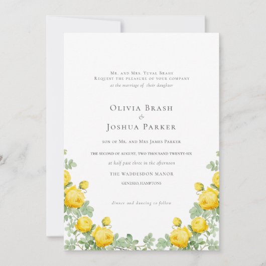 Elegante zomer gele rozen bruiloft kaart (Voorkant)