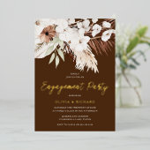 Elegante zomer & Herfst Boho Bloemenverlovingsfees Folie Uitnodiging (Staand Voorkant)