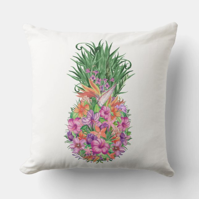 Elegante zomer tropische bloemenananas buitenkussen (Voorkant)