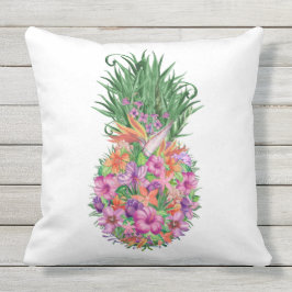 Elegante zomer tropische bloemenananas buitenkussen