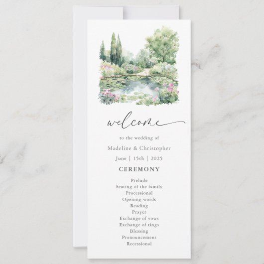Elegante zomer tuin landschap bruiloft programma (Voorkant)