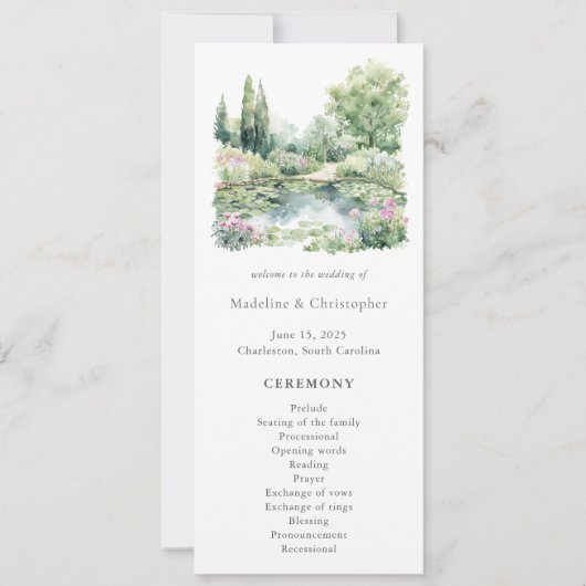 Elegante zomer tuin landschap bruiloft programma (Voorkant)
