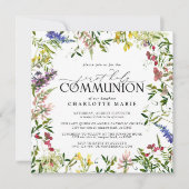 Elegante Zomer Wildbloem Eerste Heilige Communie Kaart (Voorkant)
