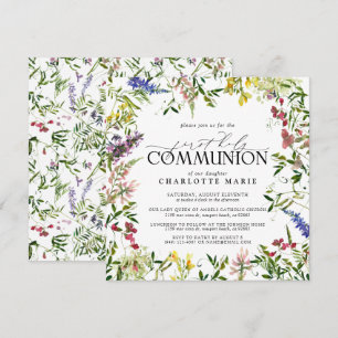 Elegante Zomer Wildbloem Eerste Heilige Communie Kaart