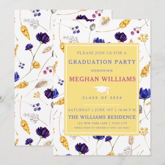 Elegante zomer wilde bloemen - Afstuderen Kaart (Voorkant / Achterkant)