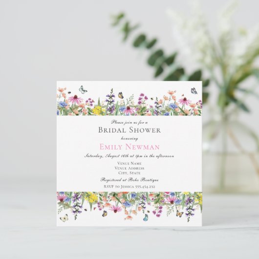 Elegante Zomer Wilde Bloemen Bruiloft Feest Kaart (Staand voorkant)