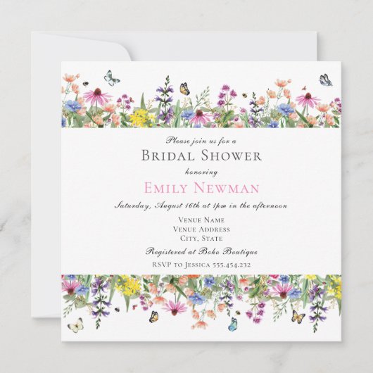 Elegante Zomer Wilde Bloemen Bruiloft Feest Kaart (Voorkant)