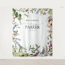 Elegante zomer wilde bloemen stortbui Foto booth t Wandkleed