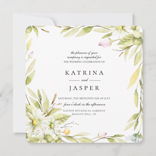 Elegante zomer Wildflower Botanische bruiloft Kaart (Voorkant)