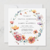 Elegante Zomer Wildflower Vierkant Bruiloft Kaart (Voorkant)