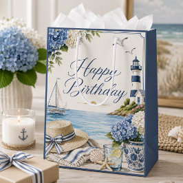 Elegante zomer zeekant & hortensia's Gefeliciteerd Medium Cadeauzakje