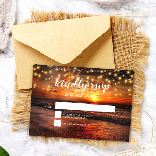 Elegante zomer zonsondergang strand bruiloft RSVP kaartje