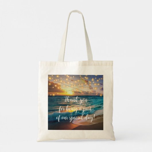 Elegante zomer zonsondergang strand bruiloft welko tote bag (Achterkant)