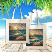 Elegante zomer zonsondergang strand bruiloft welko tote bag