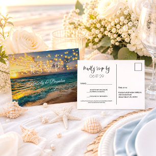 Elegante zomer zonsondergang tropisch strand bruil briefkaart