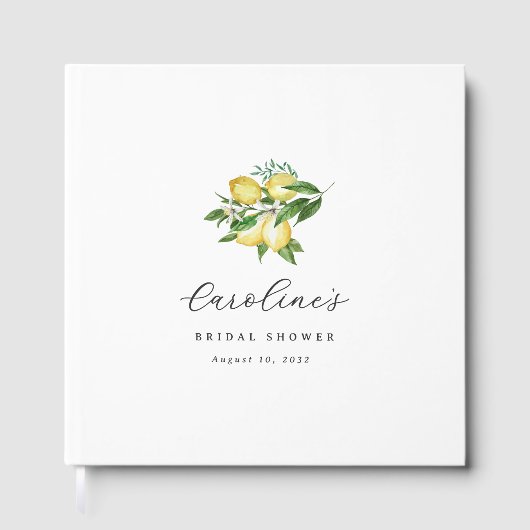 Elegante zomercitroen bloemige bruidsdouche gastenboek (Voorkant)