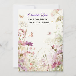 Elegante zomermeadow wilde bloemen bruidsuitnodigi kaart