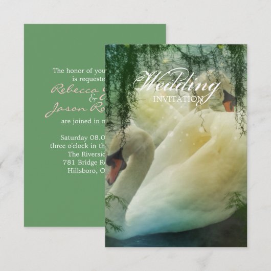 elegante zomermeer witte zwaan bruiloft kaart (Voorkant / Achterkant)