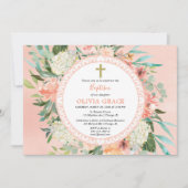 Elegante zomerperzik bloemendoopsel meisje kaart (Voorkant)