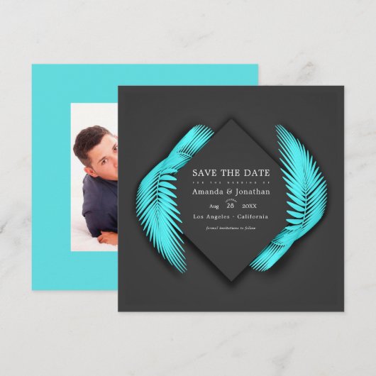 Elegante zomerse strandbruiloft foto save the date (Voorkant / Achterkant)