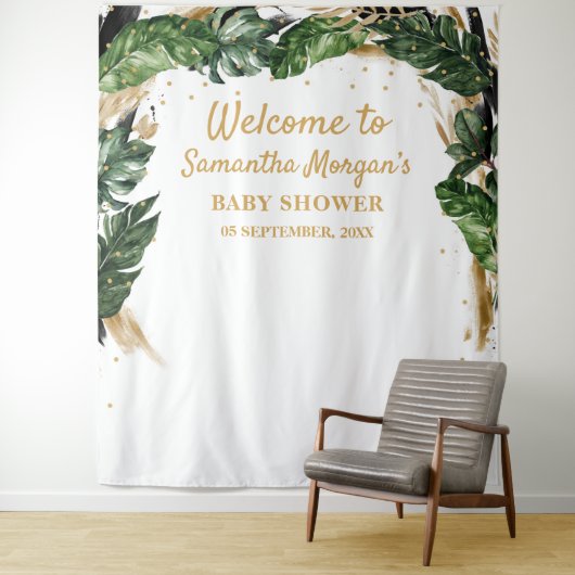 Elegante zomerse tropische bloemen goud baby showe wandkleed (In situ)